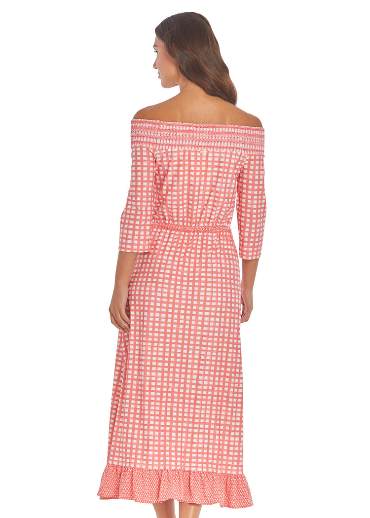 Woman wearing Nantucket Off The Shoulder Maxi Dress