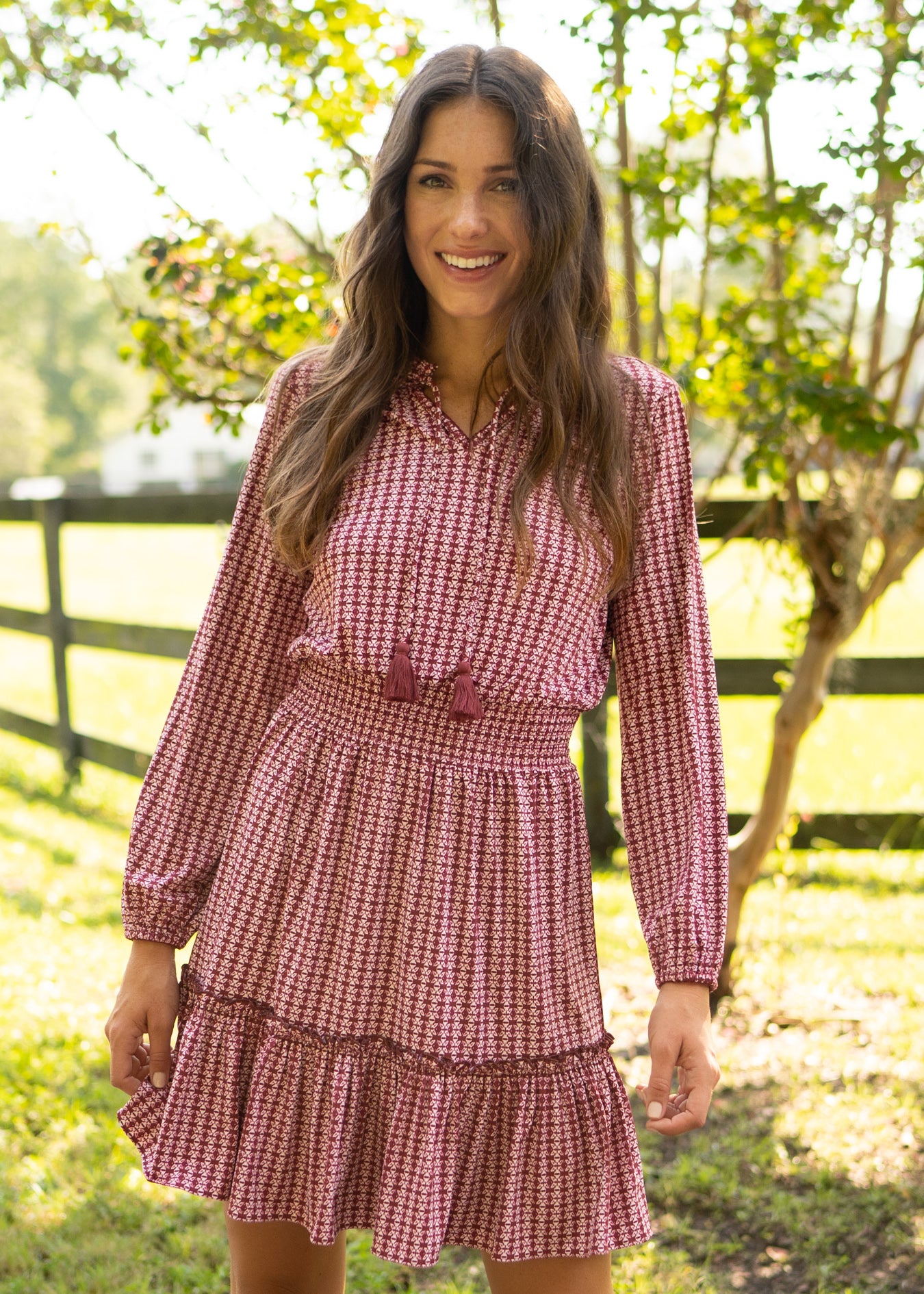 Woman wearing Brooklyn Ruffle Dress