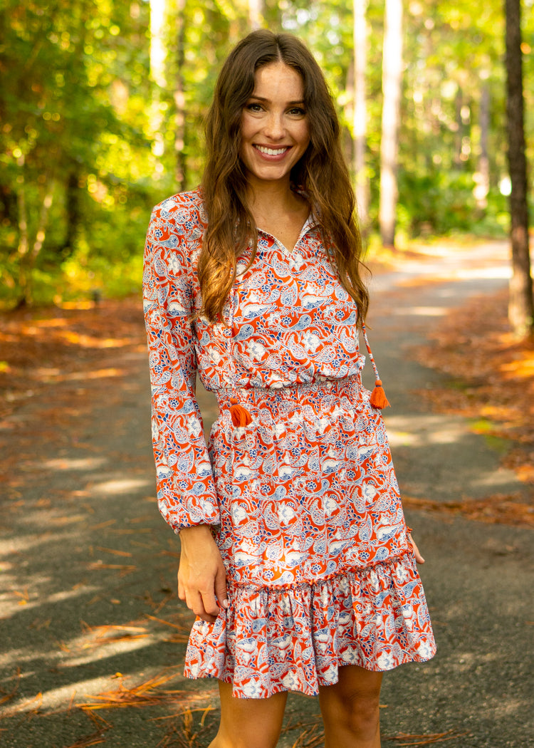 Woman wearing Savannah Ruffle Dress