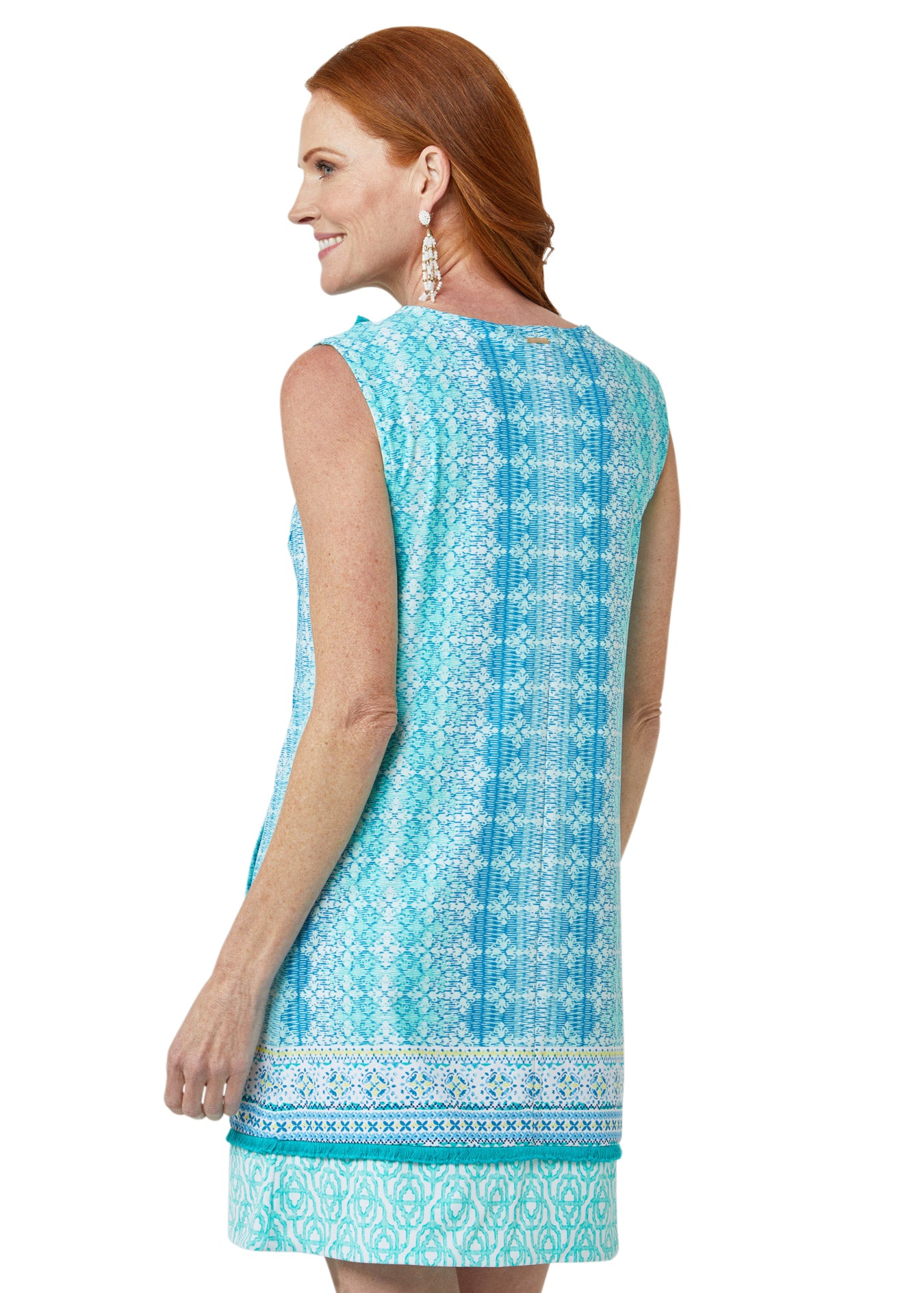 Woman wearing Coastal Cottage UPF 50+ Sleeveless Tunic Dress