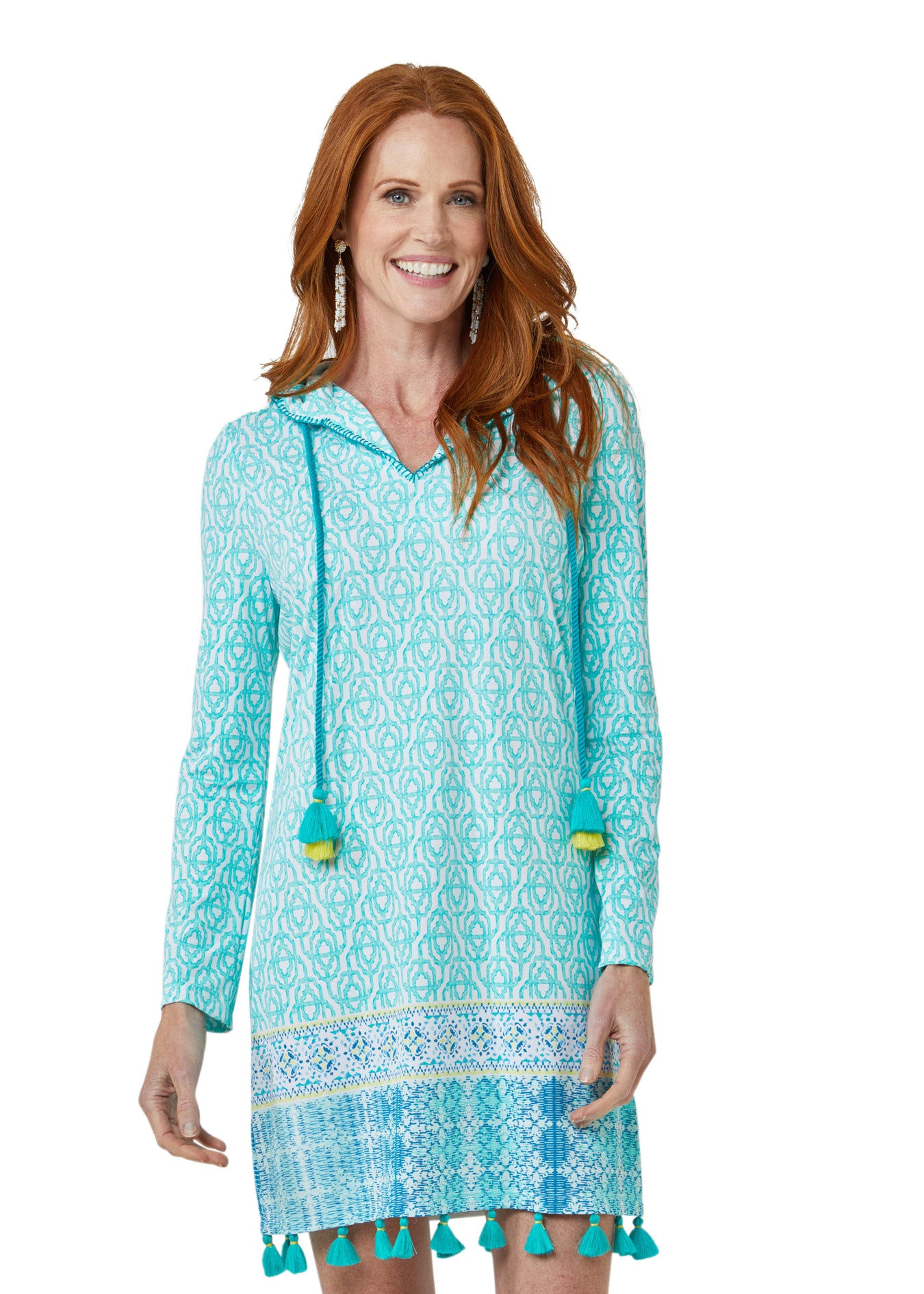 Woman wearing Coastal Cottage UPF 50+ Hooded Cover Up