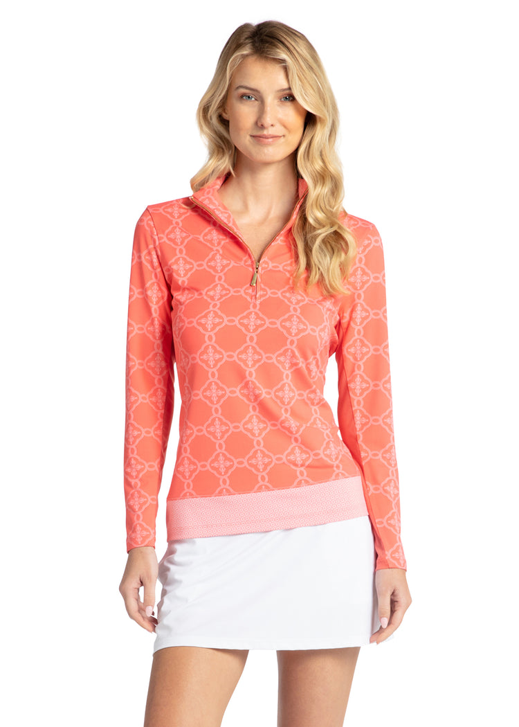 Woman wearing Coral Gables Sport Zip Polo.