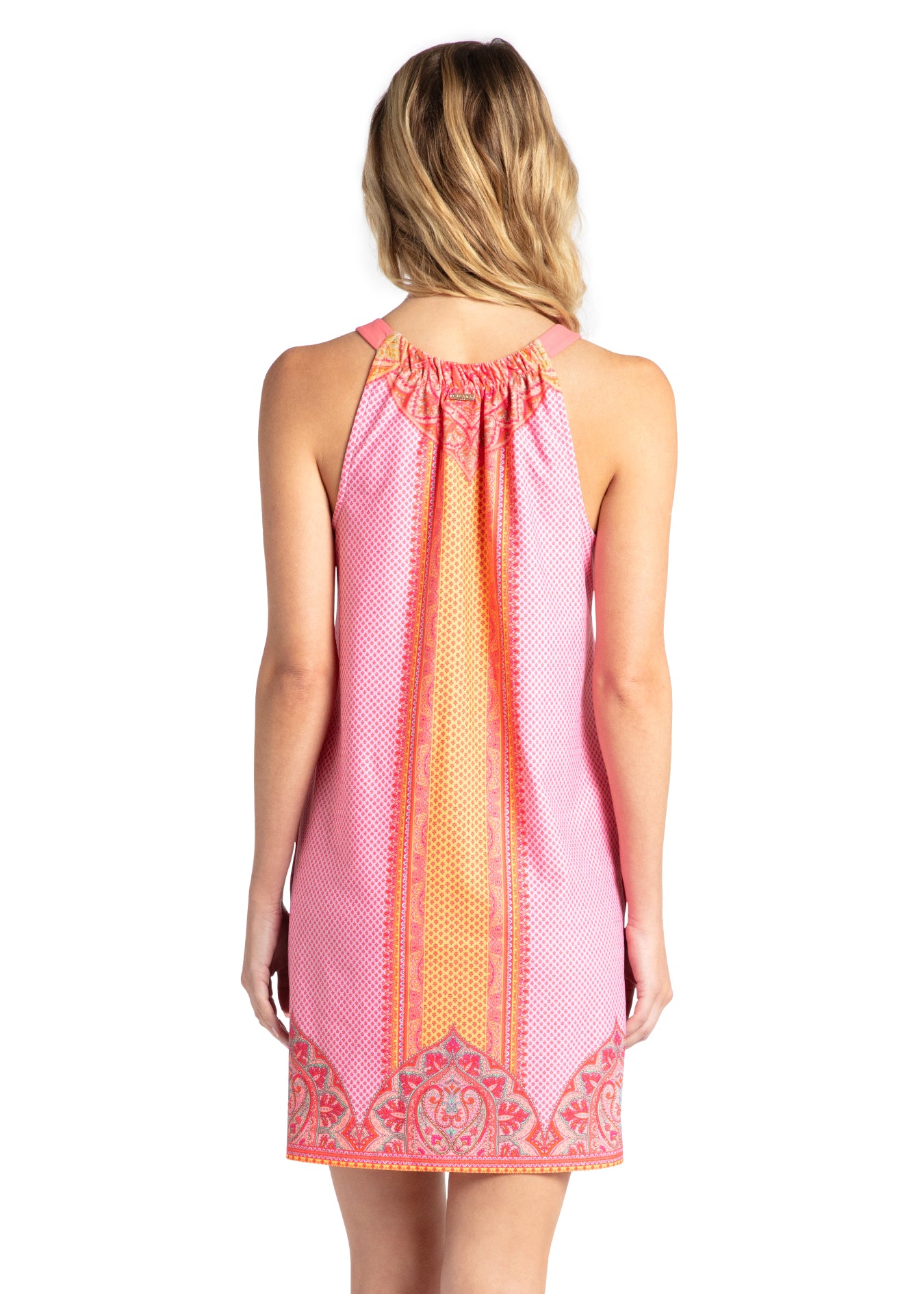 Woman wearing Boca Raton Sleeveless Shift Dress.