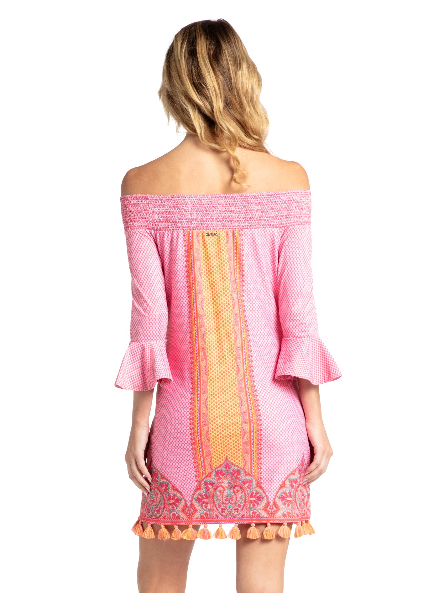 Woman wearing Boca Raton Off The Shoulder Dress.