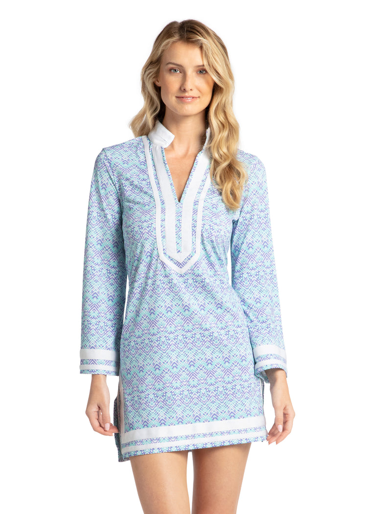 Woman modeling front of Naples Tunic Dress.