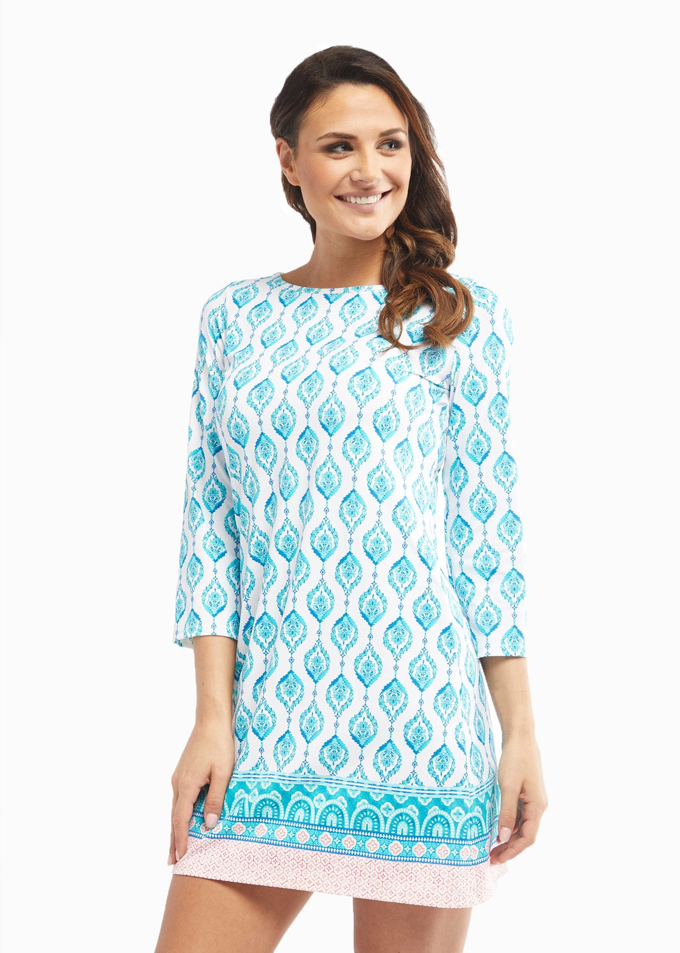 Woman wearing Cabana Life Santorini Cabana Shift Dress